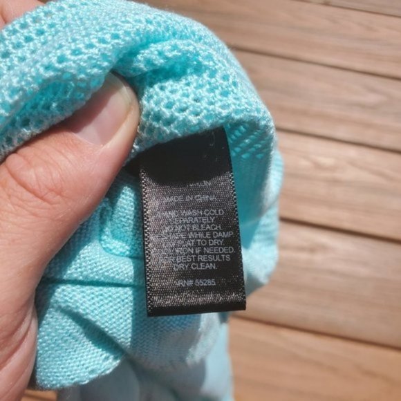 Express Aqua Blue Sweater Dolman Sleeve V Neck Open Knit Stripe Preppy Casual XS - Picture 5 of 7